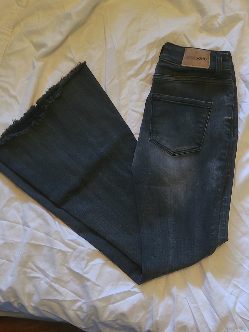 Soho Charcoal Black Flare Jeans with Faded Whiskering